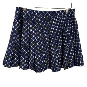 BURU Navy Blue Lattice Bow Print Pleated Skirt XL Cotton Mini Tennis Skirt